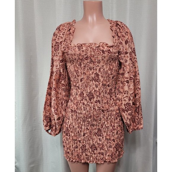Free People Dresses & Skirts - Free People Smock It To Me Mini Dress Women's Size XS Pullover Apricot Combo NWT
